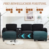 LVHOM Современный большой вельветовый диван — съемная центральная консоль, USB-порт и боковой карман для хранения, комфорт и функциональность — изображение 4