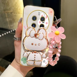 Custodia per telefono con specchio e supporto a forma di coniglio floreale di lusso - Design elegante