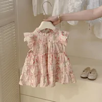 Summer Floral Print Lace Fly Sleeve Thousand Layer Baby Girl Princess Dress Cute Flower Girl Dress With Bag 2