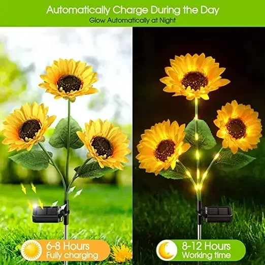 Outdoor Solar Sunflowers Lamp Smart Sense Garden Lights Yard Wedding Thanksgiving Decor Light Waterproof LED Lawn Light 3