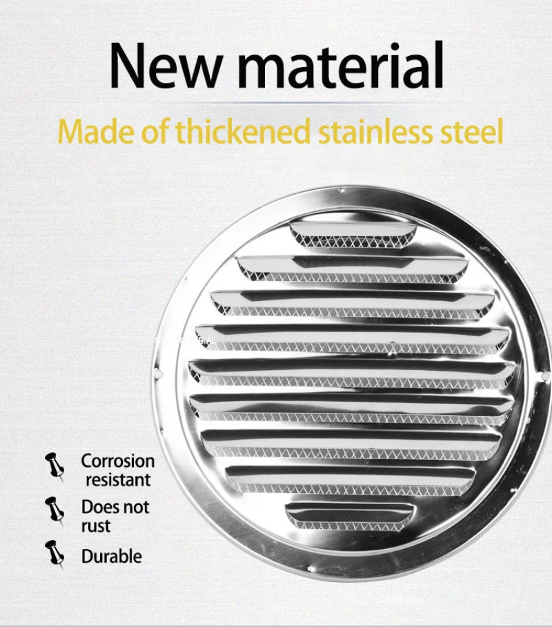 100/120/150/200mm Round Stainless Steel Air Vent Grille Insect Protection Home Exterior Wall Ducting Ventilation Tool
