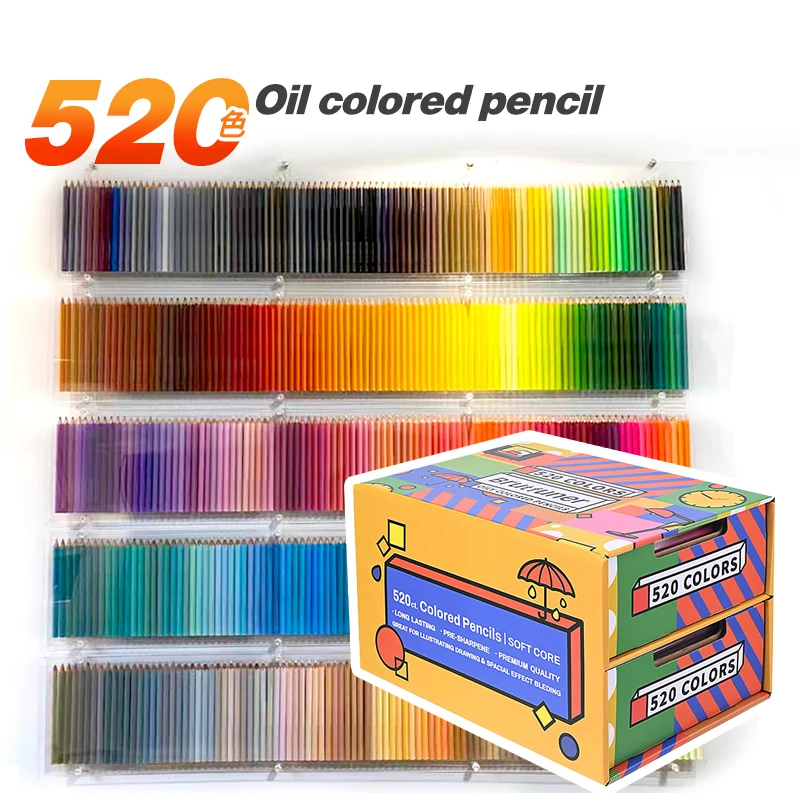 Brutfuner 520pcs Oil Soft Colored Pencils Professional Drawing Pencil Set Colors Pencil For Artist Sketch Coloring Art Supplies