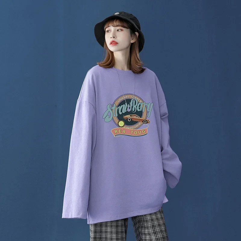 Fashion Letter Printed Loose Casual Pullovers Women Autumn Winter O-Neck Cotton Sweatshirts Leisure Straight Long Sleeve Tops