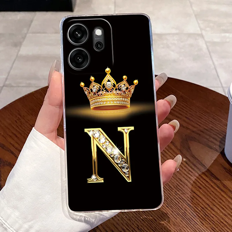 Fashion Crown Initial Letter Clear Soft TPU Phone Case Back Cover Housing