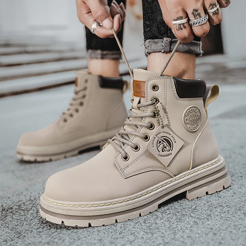 New Designer Men Leather Ankle Boots Fashion Motorcycle Work Shoes Men Casual Boots Tooling Winter Shoes Botas De Hombre