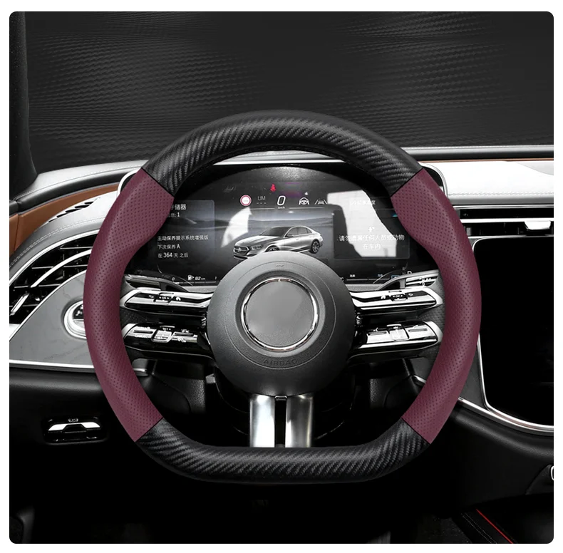 Maßgeschneidertes perforiertes echtes Leder, strukturiertes Lenkrad aus Kohlefaser, Sport-Autozubehör, atmungsaktiv, für Golf, BMW, Fiat – Detail 26