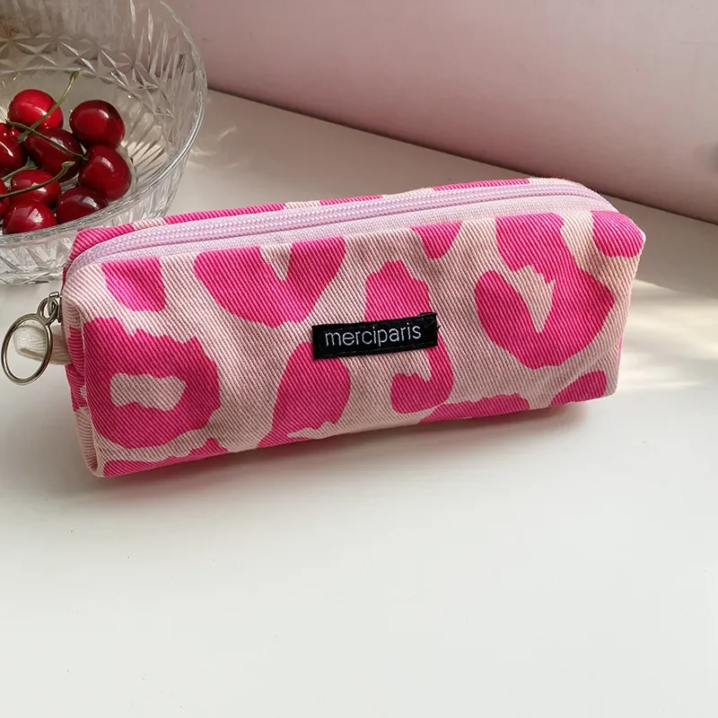 Retro Canvas Women's Cosmetic Bag Simple Plaid Girls Pencil Case Leopard Print Ladies Lipstick Storage Bag Small Wallet Handbags 5