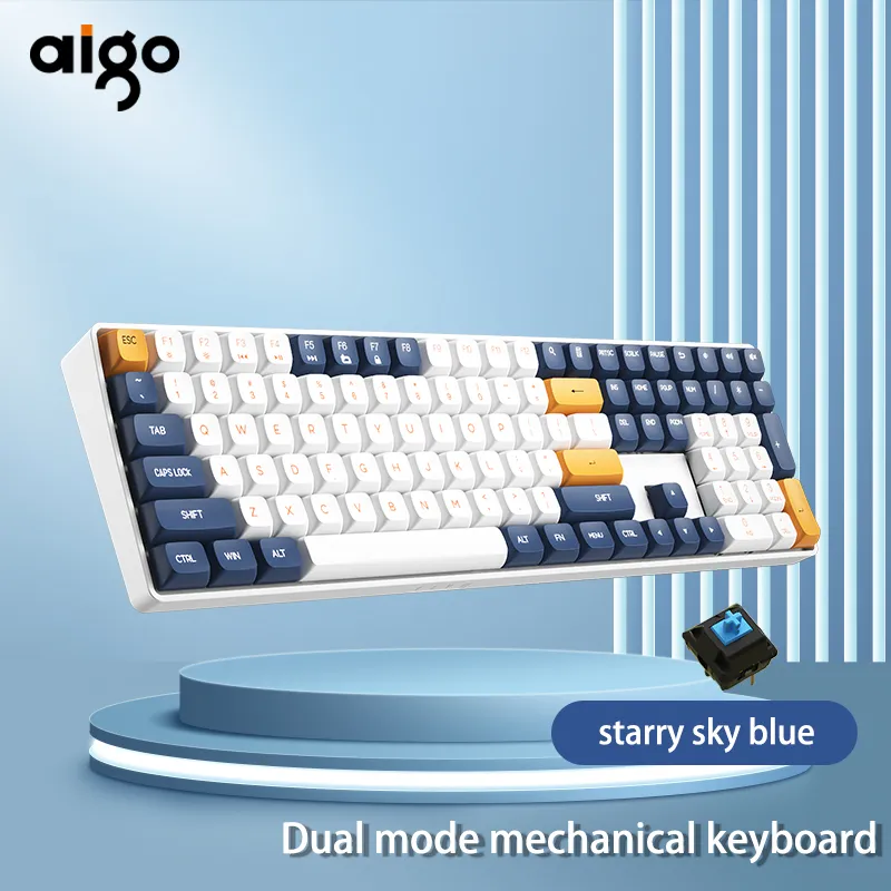  Aigo A108 Gaming Mechanical Keyboard 2.4G Wireless USB Type-c Wired Yellow Switch 110 Key Hot Swap Rechargeable Gamer Keyboard 