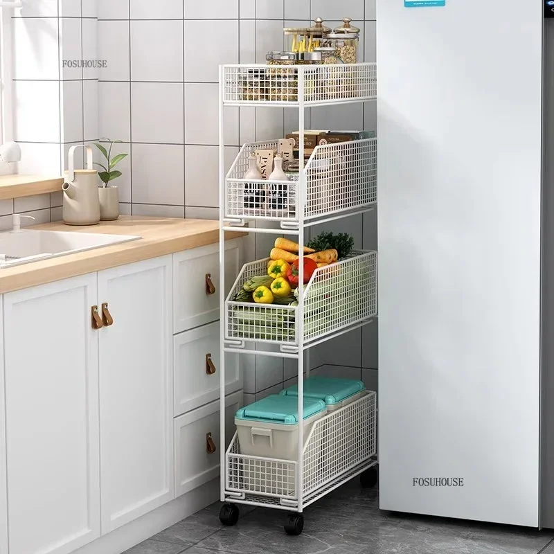 Household Multi-layer Kitchen Trolley Ultra-narrow Movable Kitchen Gap Rack Refrigerator Side Floor-standing Gap Storage Cart