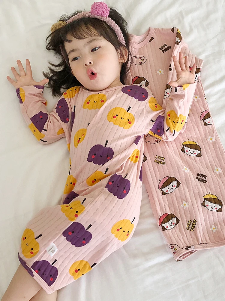 순면 봄 가을 겨울 여름 얇은 홈웨어 남아 여아용 수면복 발차기 방지 편안하고 통기성 좋은 옷