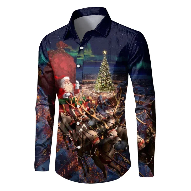 Men's latest party casual popular button lapel suit long sleeve shirt 2023 autumn and winter Christmas tops plus size