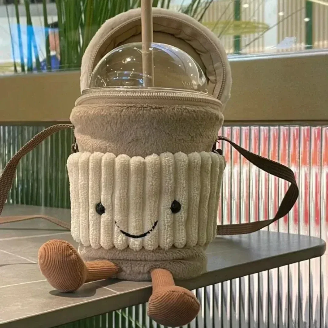 Plush Toy Accessories Mini Doll Ornaments Replica Cartoon Coffee Milk Tea Bag Interesting Pendant Plush Toy Keychain Dolls Accompanying Cups Crossbody Plush Bags