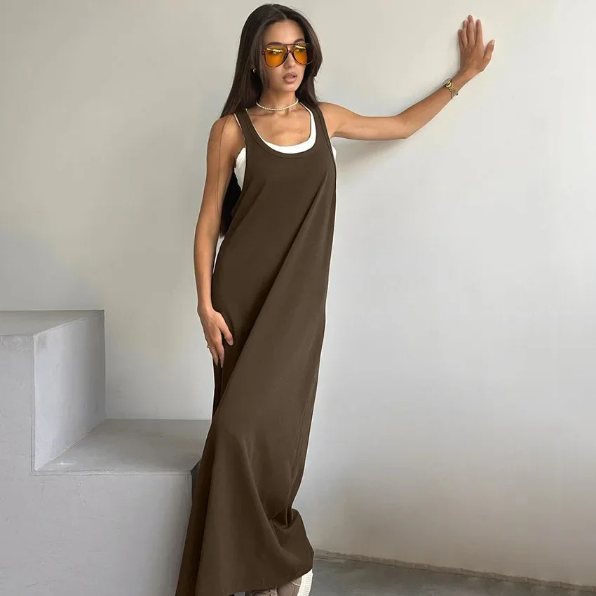 Women's Autumn Vest Nightdress Set, Loose Sleeveless Long Dress Knitted Nightdress Women Comfortable Breathable Home Wear, Y2k