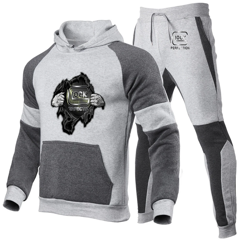 2023 fashion spring and autumn Glock perfect shooting printing sports hip-hop hoodie+sweatpants popular patchwork suit