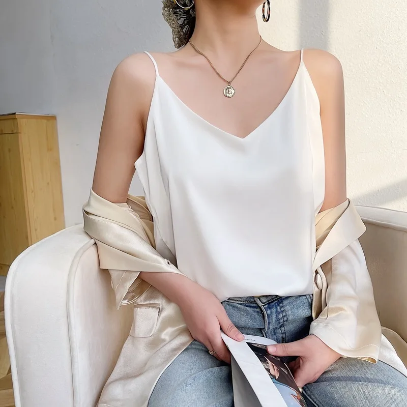 Spring And Summer V-neck Suspender Vest For Women, Loose Sexy Silk Blouse  For Women, And A Versatile Small Suit For Women - Tanks & Camis - AliExpress