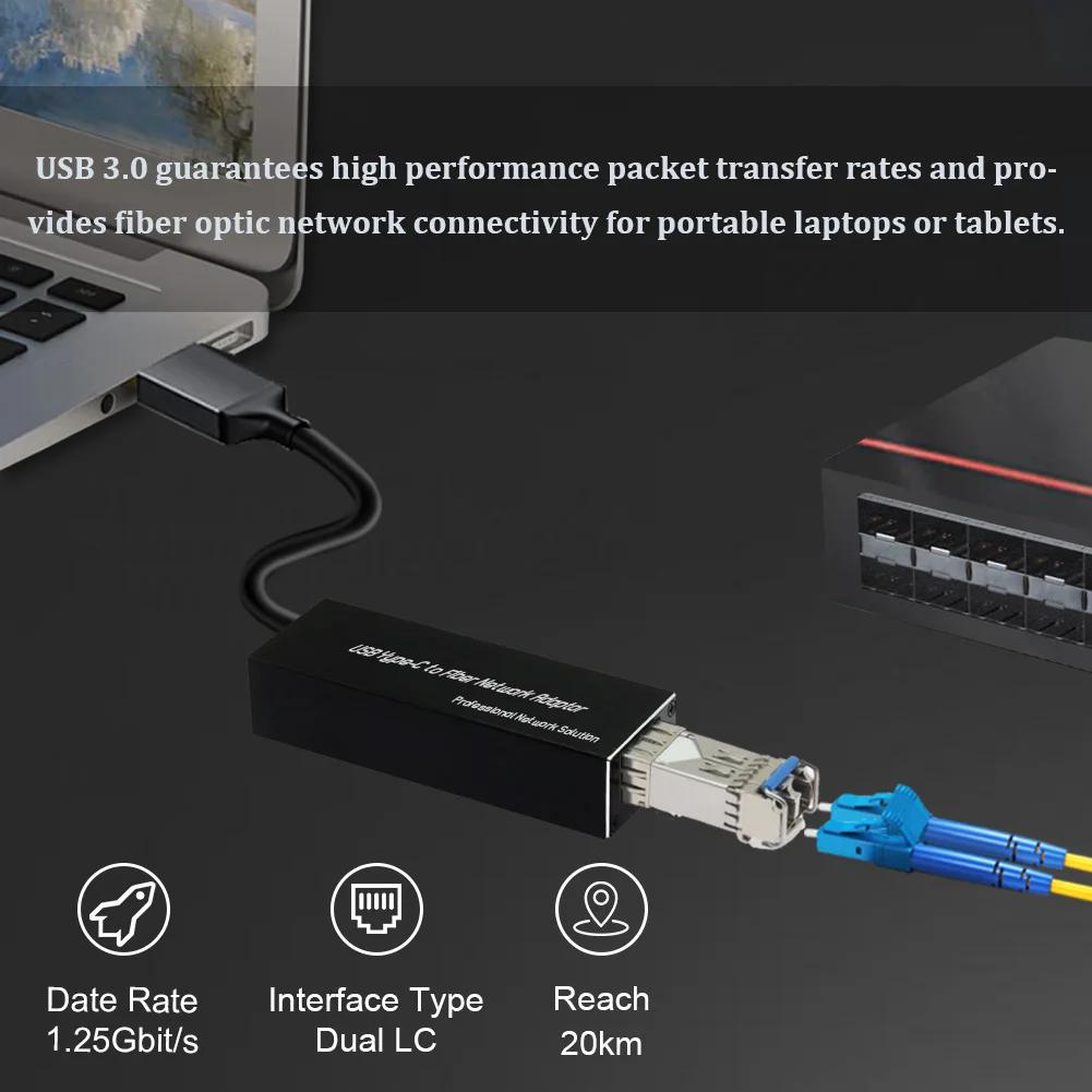 USB3.0 Type C to SFP/RJ45 Gigabit Fiber/Ethernet Network Adapter 100/1000Base-X/10/100/1000Mbp Compact NIC Network Card Open SFP
