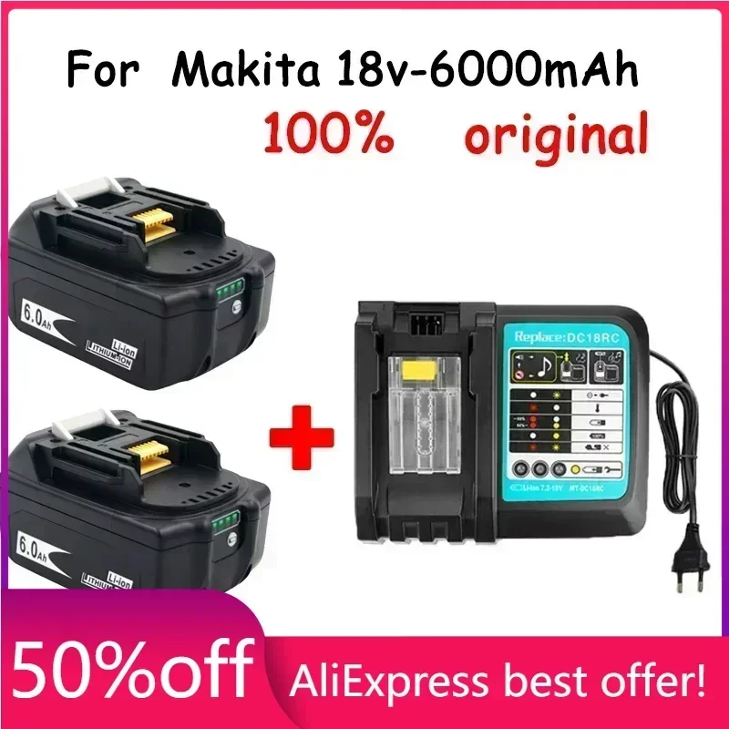 

WIth Charger BL1860 Rechargeable Battery 18 V 6000mAh Lithium Ion for Makita 18v Battery 6ah BL1840 BL1850 BL1830 BL1860B LXT400