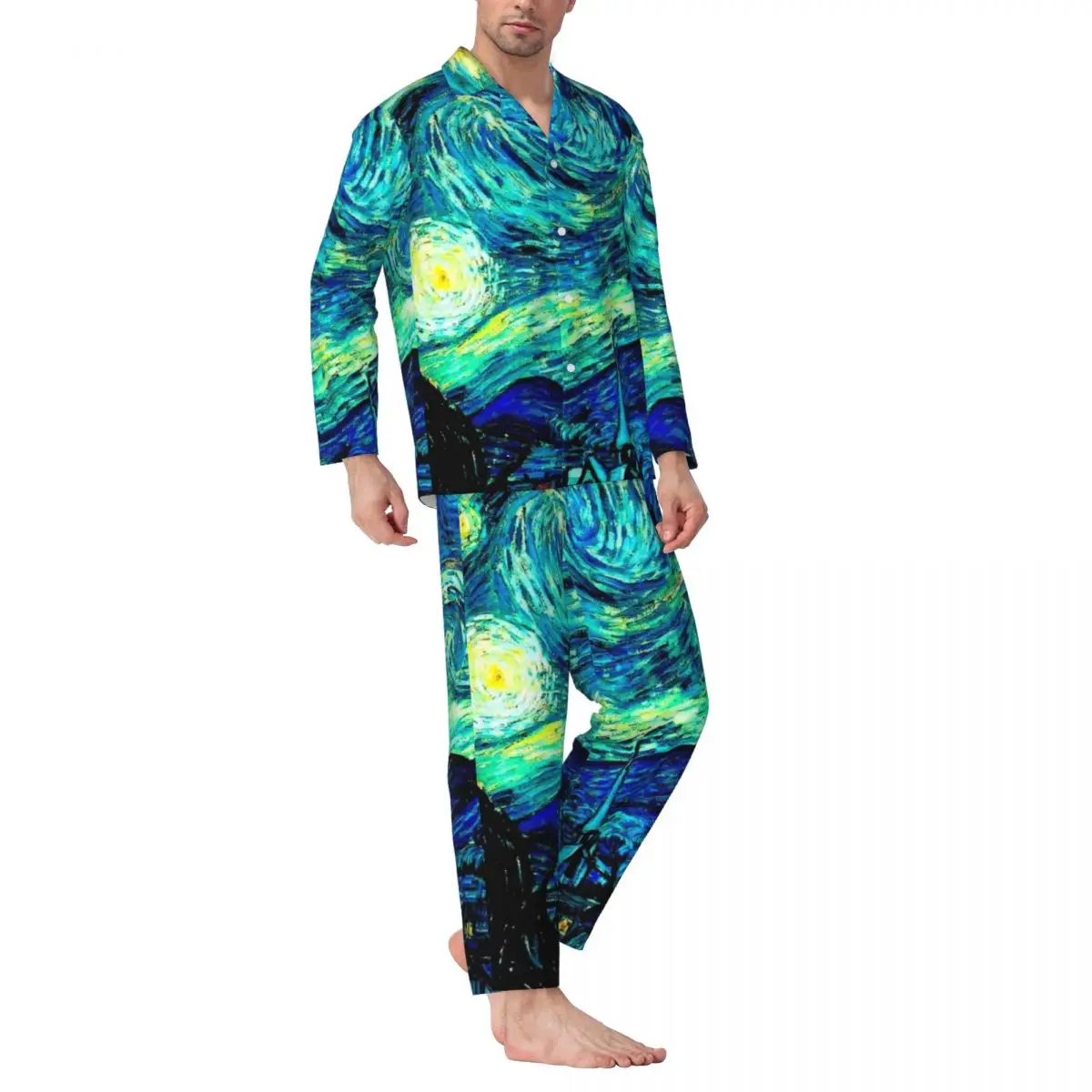 

Пижама Мужская с изображением гор, звездная ночь, Винсент Ван Гог, мягкая ночная рубашка для отдыха, Осенние повседневные пижамные комплекты из 2 предметов