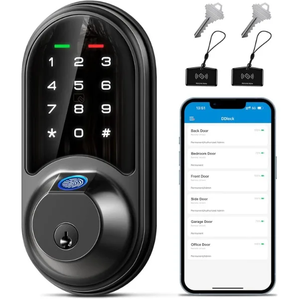 

Veise Smart Lock, Fingerprint Door Lock, 7-in-1 Keyless Entry Door Lock with App Control, Electronic Touchscreen Keypad