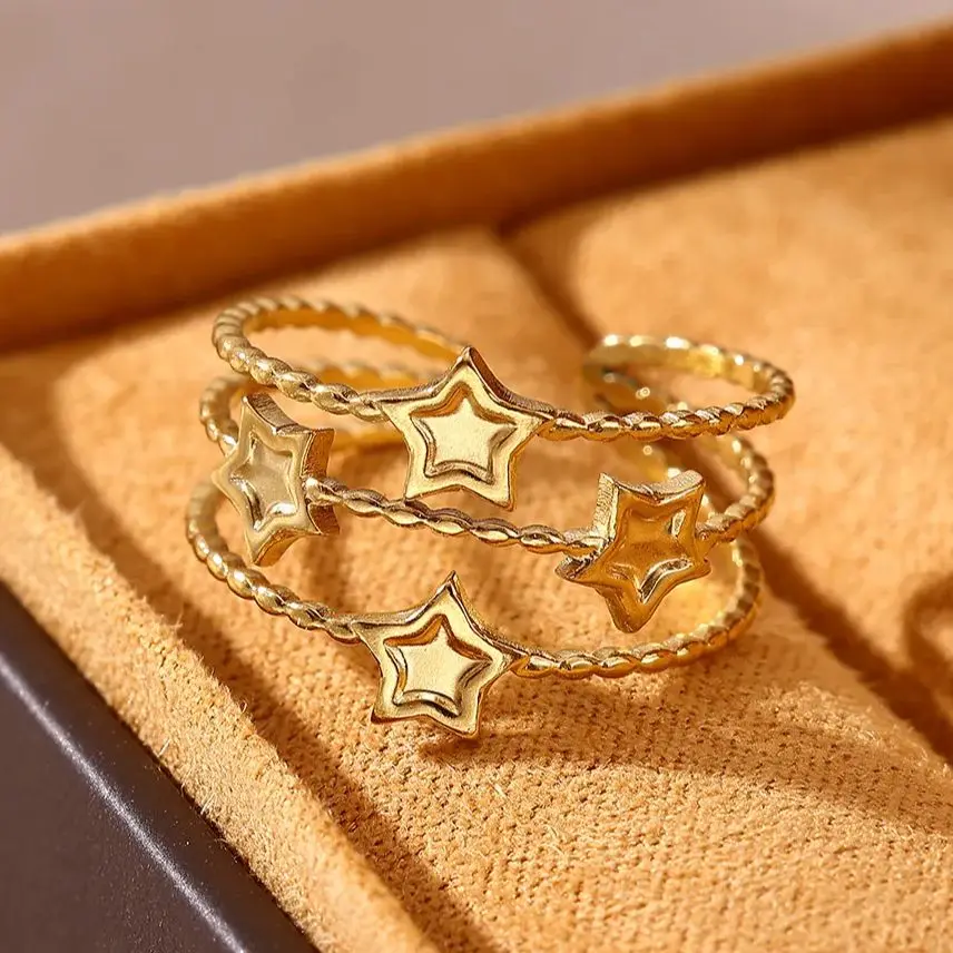 Fashion Adjustable Ring Stainless Steel Gold for Women Star Color Party Gift