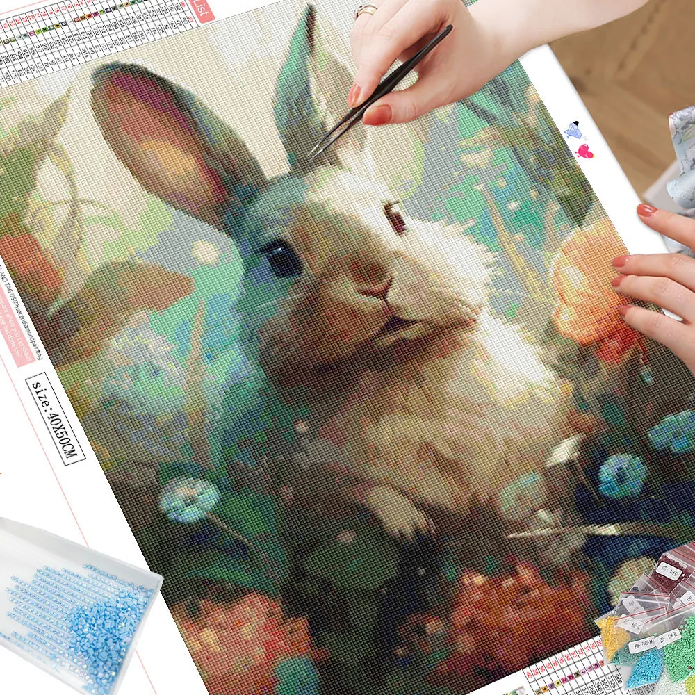 HUACAN 5D Diamond Painting Animals Raccoon Rabbit Full Square/Round Drill Mosaic Flower Home Decor Gifts