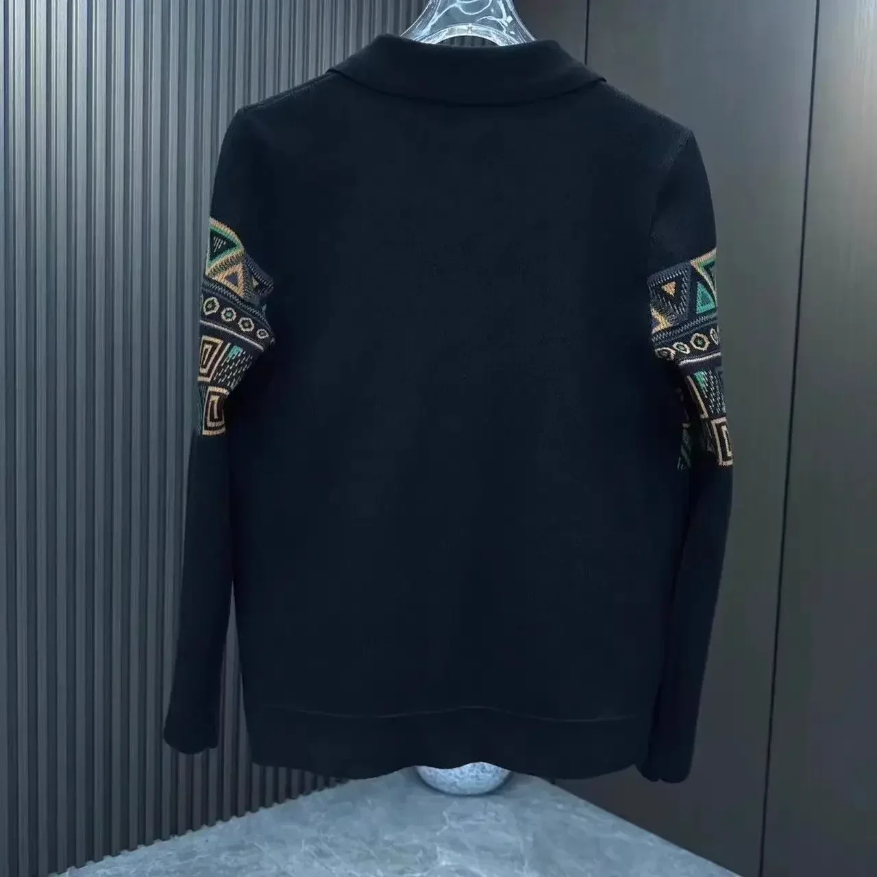 Men's Clothing Cardigan Black Knit Sweater Male Graphic Button No