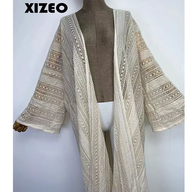 XIZEO 여름 해변 커버 업 여성 가디건, 섹시한 보호 아프리카 휴일 파티, 긴팔 실크 느낌 로브, 기모노 카프탄, 패션