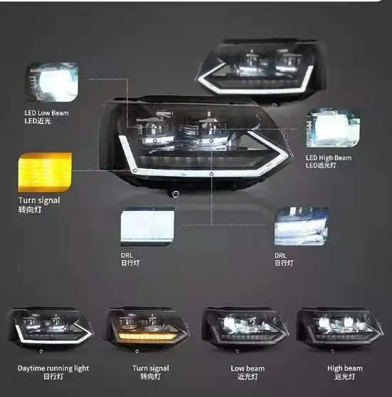 2011-2015 Per Volkswagen Caravelle T5 Led Faro Nero Alloggiamento Yz