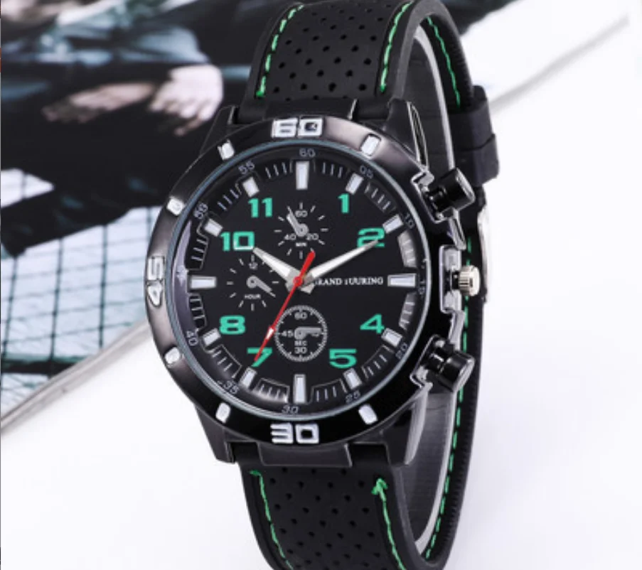 Sports silicone fashion racing business quartz men's watch watch luminous multifunctional sports business men s leather waterproof quartz watch