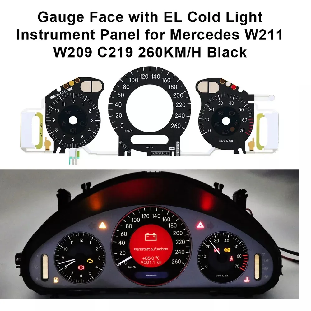 EL 냉광 계기판 게이지 페이스, 메르세데스 W211 260KM 블랙