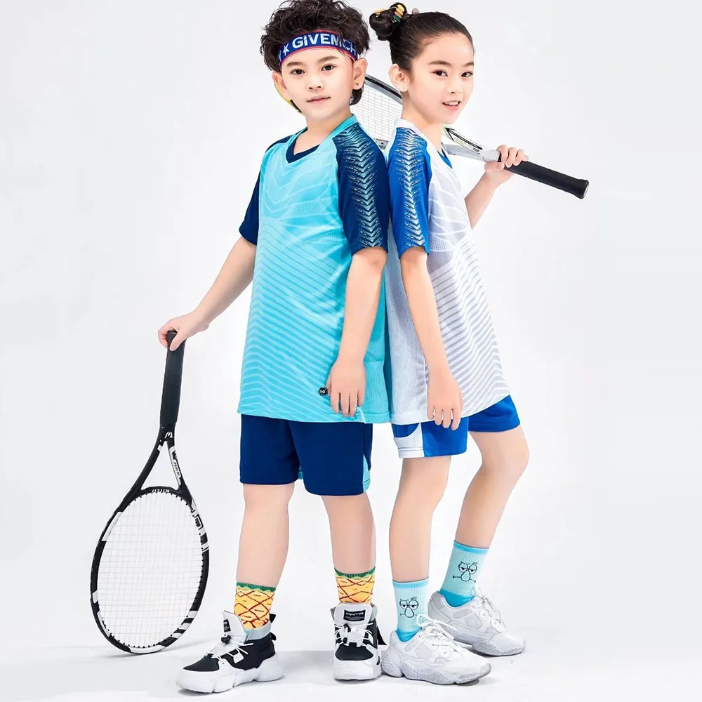 2 Pieces Children Tennis Suit Set Summer Short Sleeve T-shirt Shorts Tracksuit Boys Girls Badminton Ping Pong Sportswear