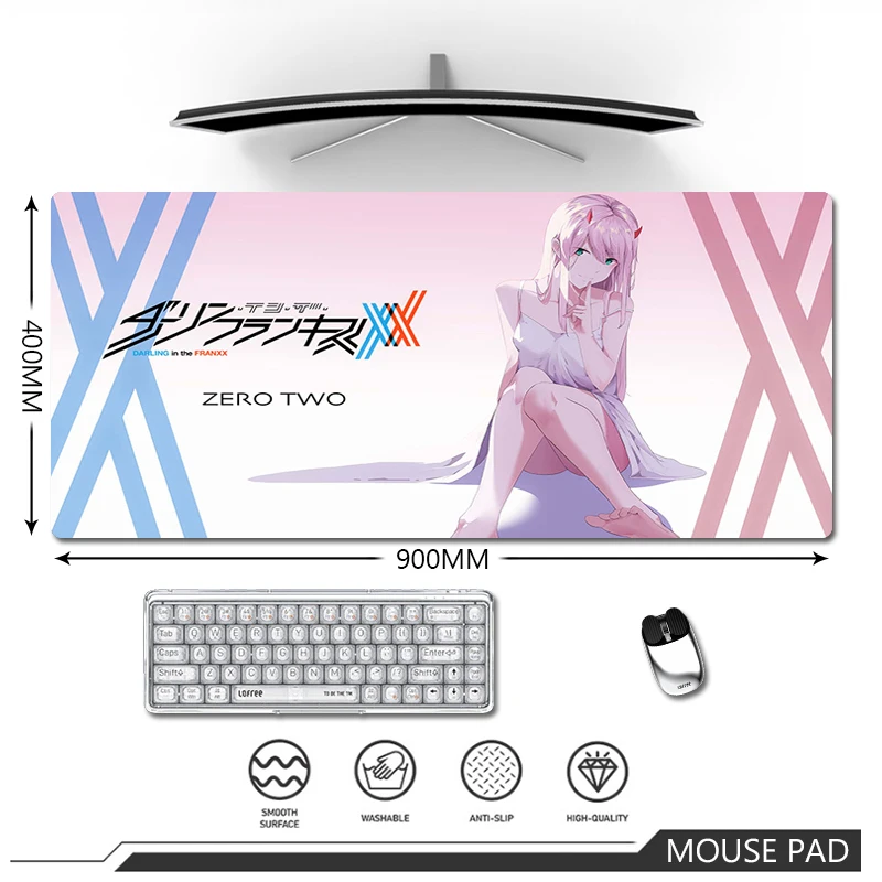 

Zero Two Darling In The FranXX 02 Mouse Pad Gaming Accessories Desk Mat Pc Gamer ковер Keyboard Mats Deskmat Anime Mousepad XXL