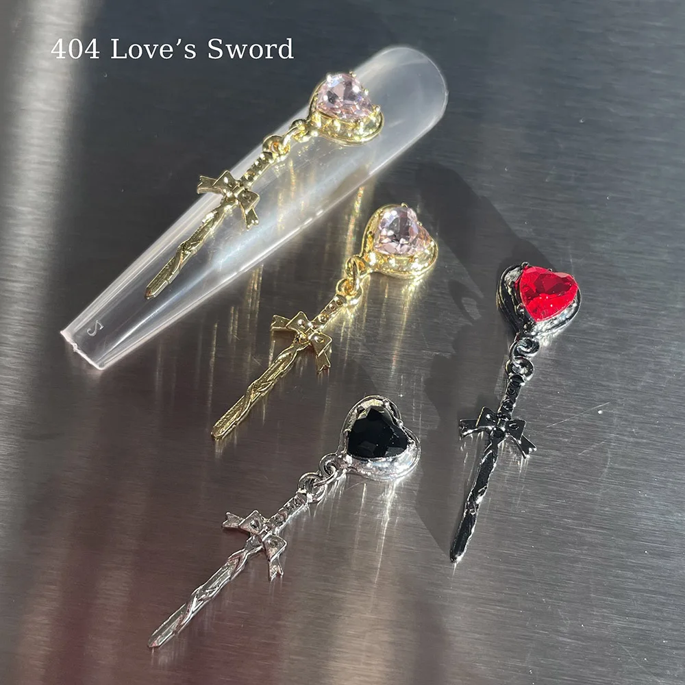 -Love Sword- Gothic Savage Girl Heart Pendant Beauty Warrior Chrome Bowknot Cross Rapier Lega Metallica Nail Gel Tip Charm 404