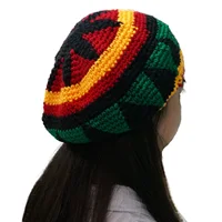 Wool Crochet Autumn Winter Warm Loose Casual Sunshade Jamaican Rasta Beanie Hat for Men Women Colorful 1