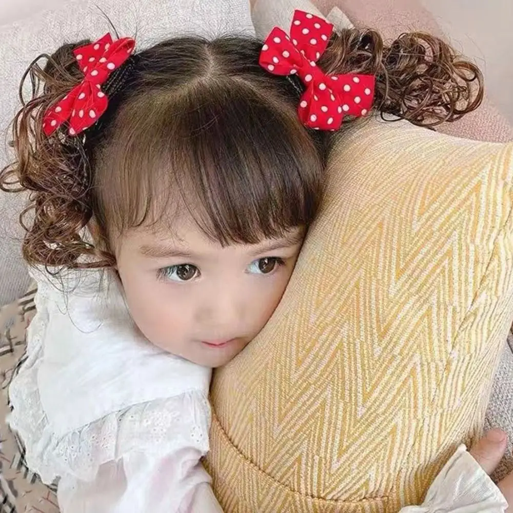 2PCS New Baby Wig Hairpin Cute Children Sweet Girls Bowknot Hairclip Princess Curly JK Bow Hair Accessories