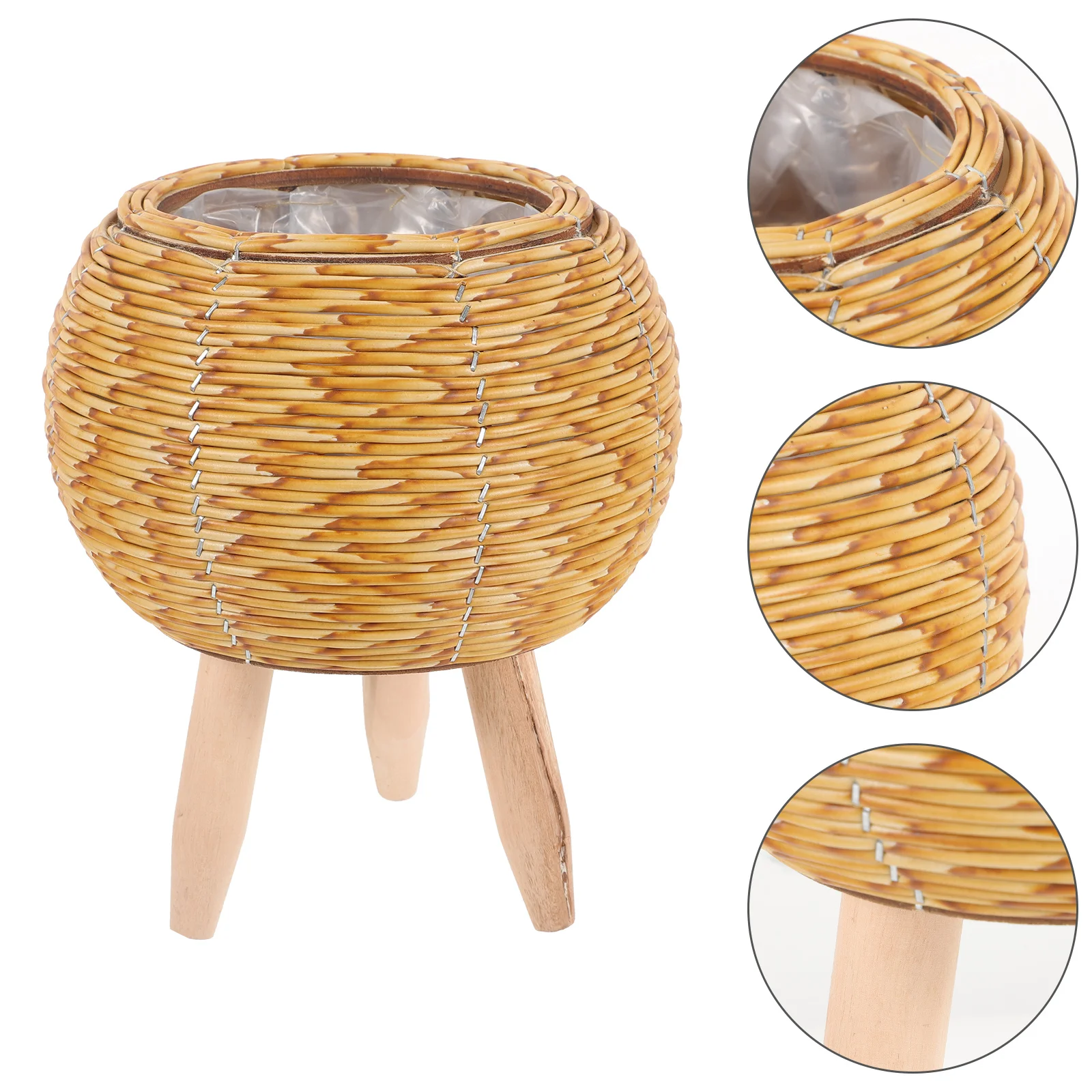 

Rattan Plant Stand Handwoven Basket Planter Wicker Plant Pot Stand Floor Planter Pot Seagrass Flower Display Holder