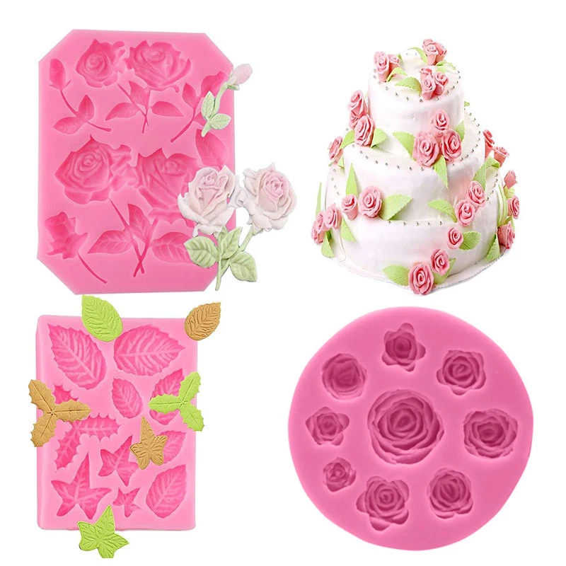 Flower Fondant Cake Moulds Rose Pansies Leaves Silicone Moulds