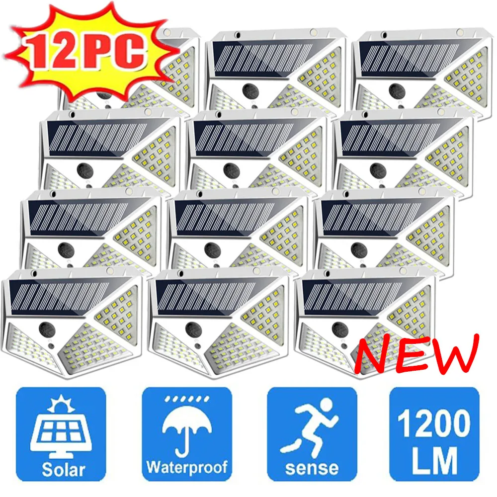 12Pack 100 LED Solar Wall Lights Outdoor Waterproof 3 Modes Motion Sensor Solar Powered Light for Garden Decoration 4m led curtain icicle lamp string outdoor atmosphere decoration 8 light modes ice cone lights for festive wedding bathroom