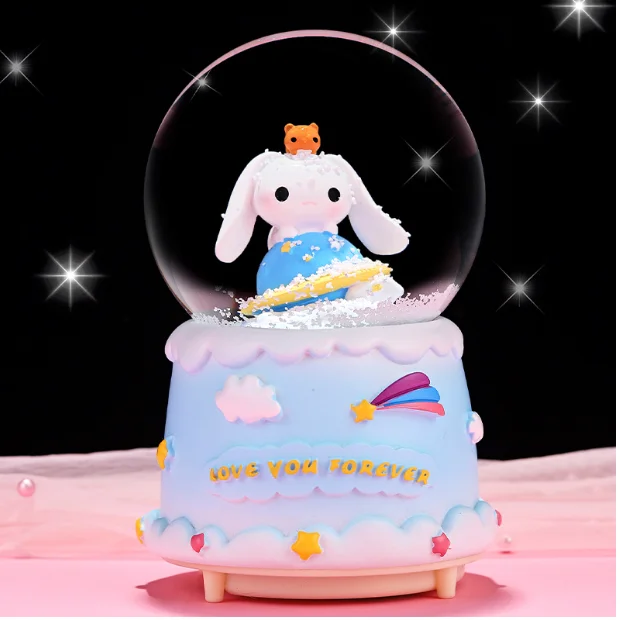 Crystal Ball Music Box Cartoon Sanrio Cinamonroll Birthady Gifts Glowing Snowflakes Music Box Home Decoration Desktop Ornament 5