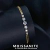 Lnngy 925 Sterling Silver Certified Double Chain Bracelets Exquisite 7-Stone Moissanite Bracelet for Women Wedding Jewelry Gift