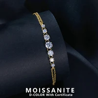 Lnngy 925 Sterling Silver Certified Double Chain Bracelets Exquisite 7-Stone Moissanite Bracelet for Women Wedding Jewelry Gift