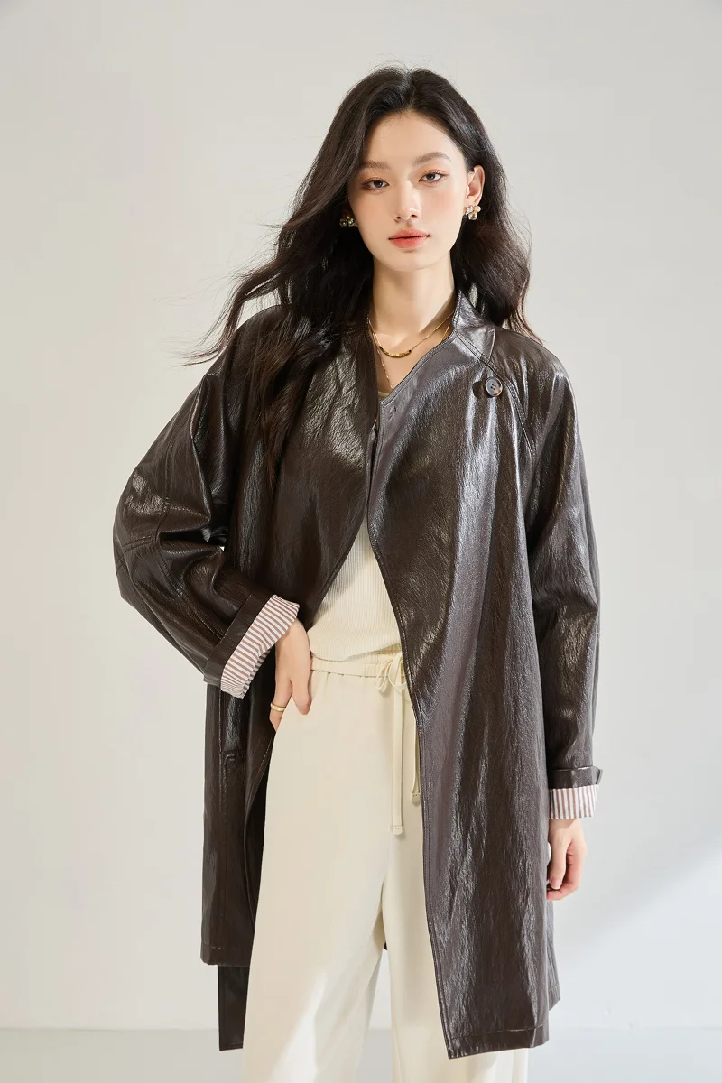 Long Fashion Leather Coat