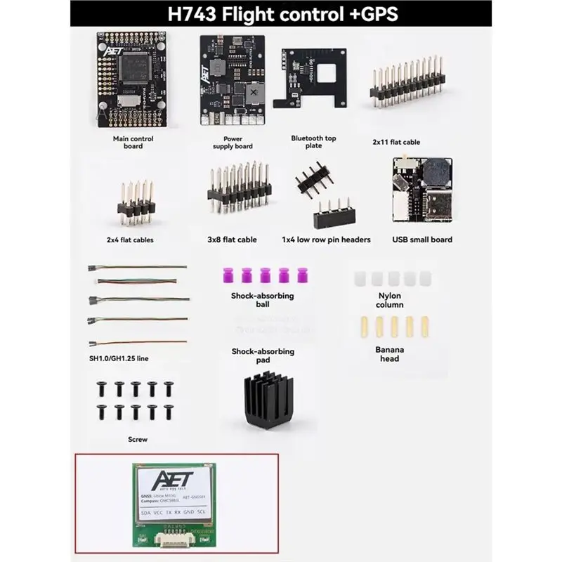 Contrôleur de vol ABGI-H743-Basic installé sur un châssis de drone FPV avec antenne Bluetooth