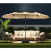 Double Sided Patio Umbrellas - 15ft Solar Lights LED Lighted Outdoor Extra Large Market Table Umbrella with Base Included 2