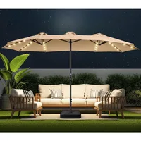 Double Sided Patio Umbrellas - 15ft Solar Lights LED Lighted Outdoor Extra Large Market Table Umbrella with Base Included 2