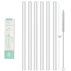 6 - Piece 12 Reusable Straw Set with Cleaning Brush - PE & Silicone Material (6straws 1brush)