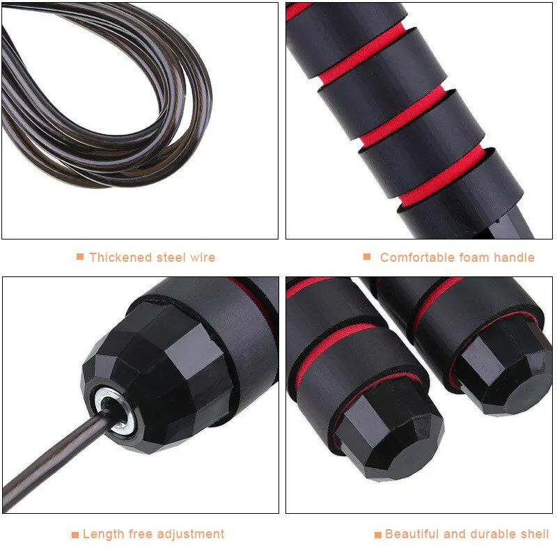 Jump Rope Tangle-Free Rapid Speed Cable with Ball Bearings Steel Skipping Gym Exercise Slim Body jump rope