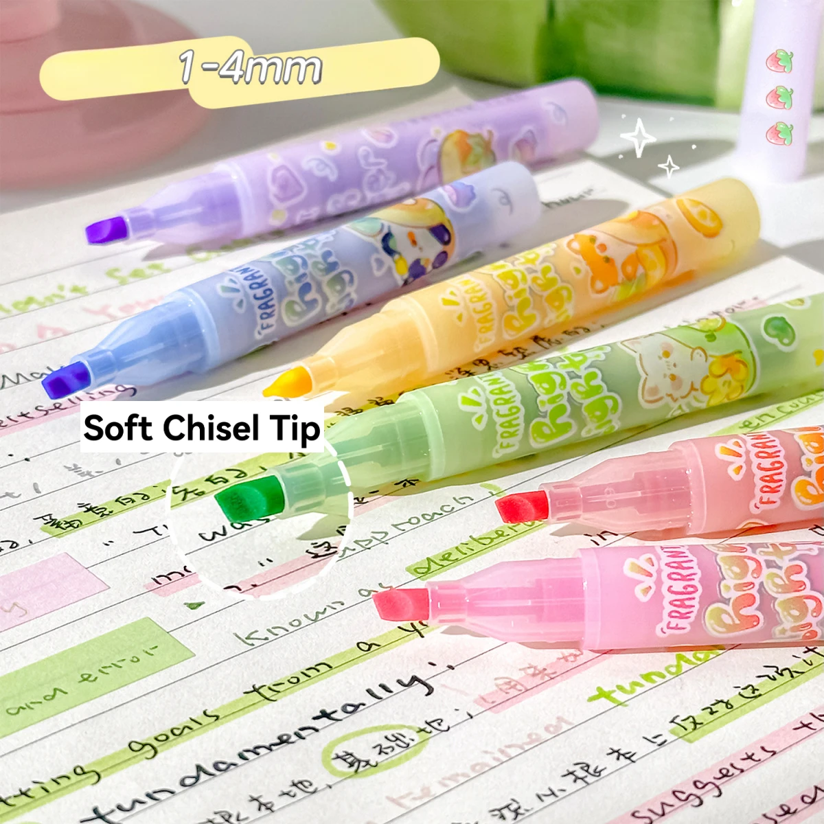 1 Set of 6 Different Colored Fruit-Scented Highlighters, Soft Pastel Highlighters for Office Use, Non-Toxic Scented Highlighters with Beveled Tip Suitable for School and Office - 2