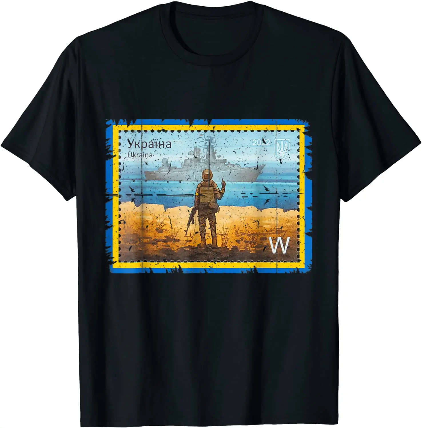 

Ukraine Postage Stamp Flag Pride Army Patriotic Roots T-Shirt Short Sleeve Casual 100% Cotton Summer T-Shirts