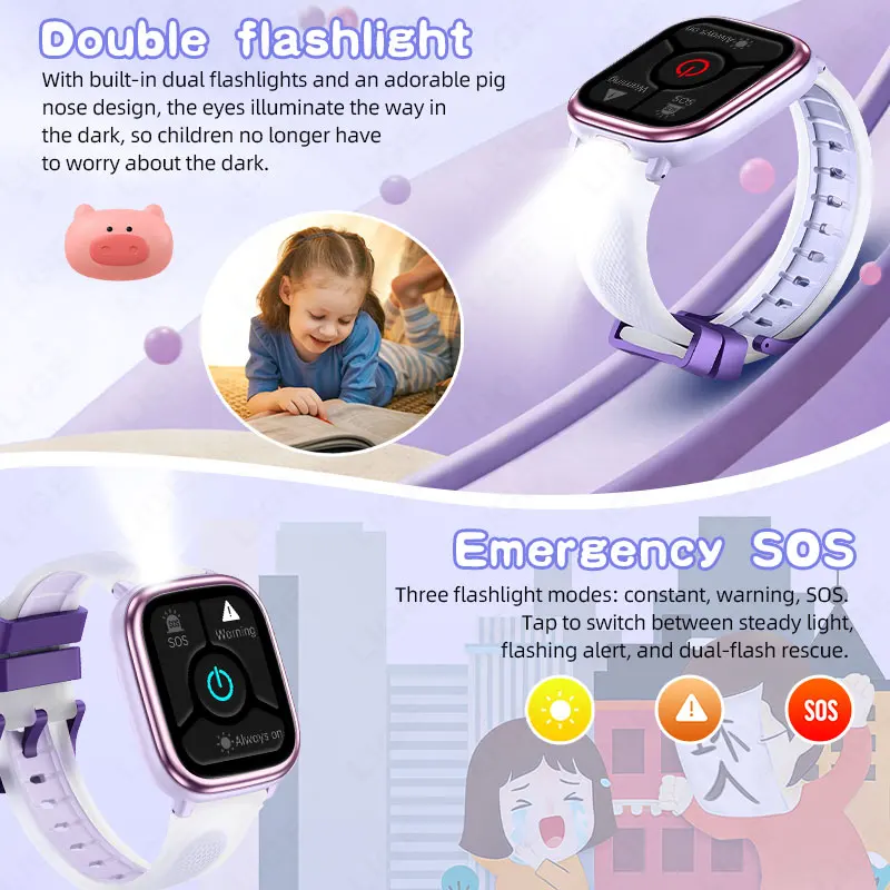 LIGE Children's Study Smart Watch Puzzle Game Pedometer Sports Health Monitor 1.83" Touch Screen Wristwatch Kids Student Gift